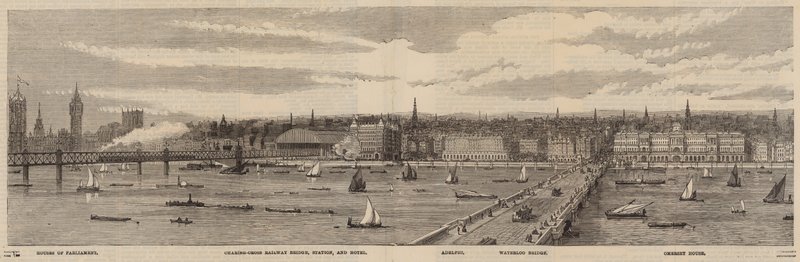 The Thames Embankment on the north side of the Thames from the Palace of Westminster to Blackfriars Bridge by English School