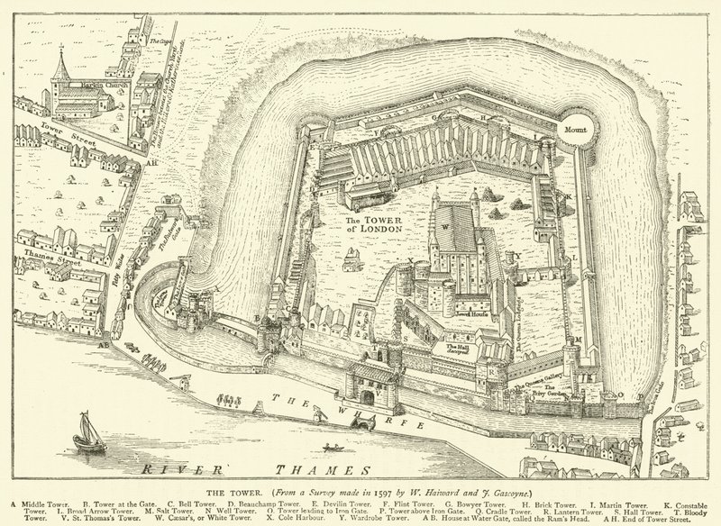 The Tower, from a survey made in 1597 by W Haiward and J Gascoyne by English School