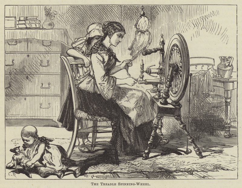 The Treadle Spinning-Wheel by English School