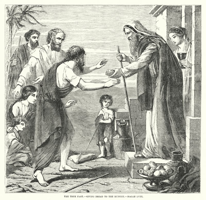 The True Fast, Giving Bread to the Hungry, Isaiah LVIII (engraving) by English School