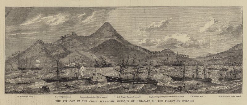 The Typhoon in the China Seas, the Harbour of Nagasaki on the Following Morning (engraving) by English School