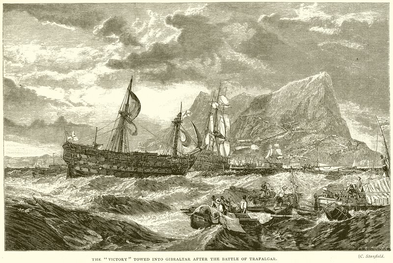 The Victory Towed into Gibraltar After the Battle of Trafalgar by English School