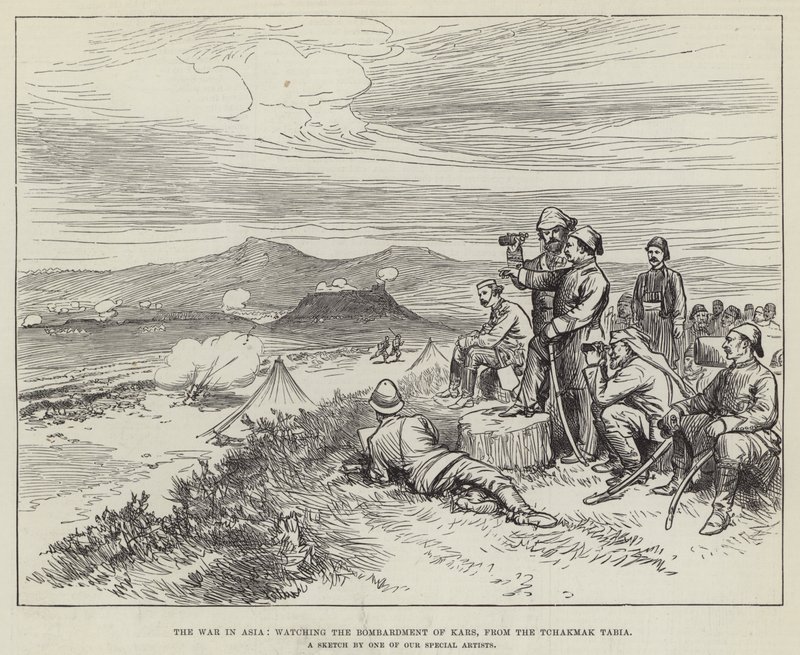The War in Asia, watching the Bombardment of Kars, from the Tchakmak Tabia by English School
