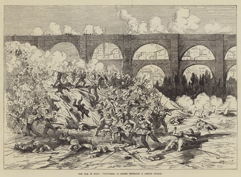 The War in Spain, Volunteers of Teruel repelling a Carlist Attack by English School