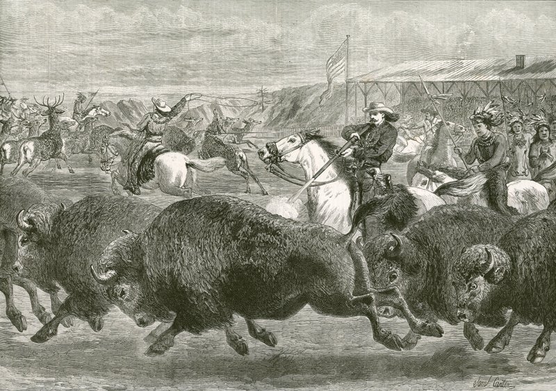 The Wild West at the Great American Exhibition - Hunting Bison and Wapiti Deer by English School