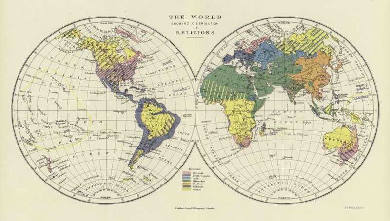 The World Showing Distribution of Religions by English School