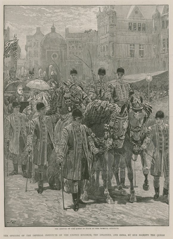 The arrival of the Queen in State at the Imperial Institute by English School