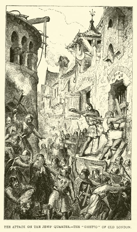 The Attack on the Jews Quarter, the Ghetto of Old London by English School