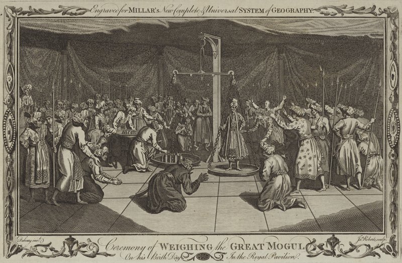 The ceremony of weighing the Great Mogul on his birthday by English School