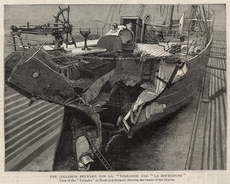 The Collision Between the SS Toreador and La Bourgogne; View of the Toreador in Dock at Liverpool by English School