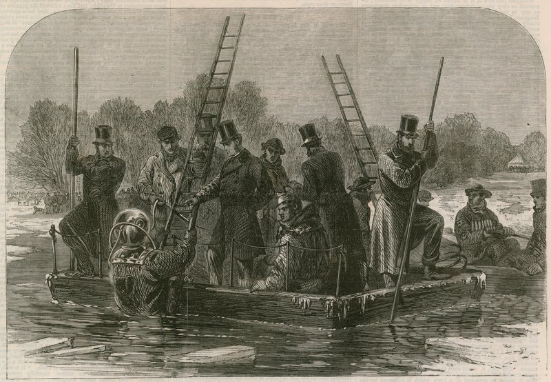 The Disaster on the Ice at Regents Park; Divers Searching for the Dead by English School