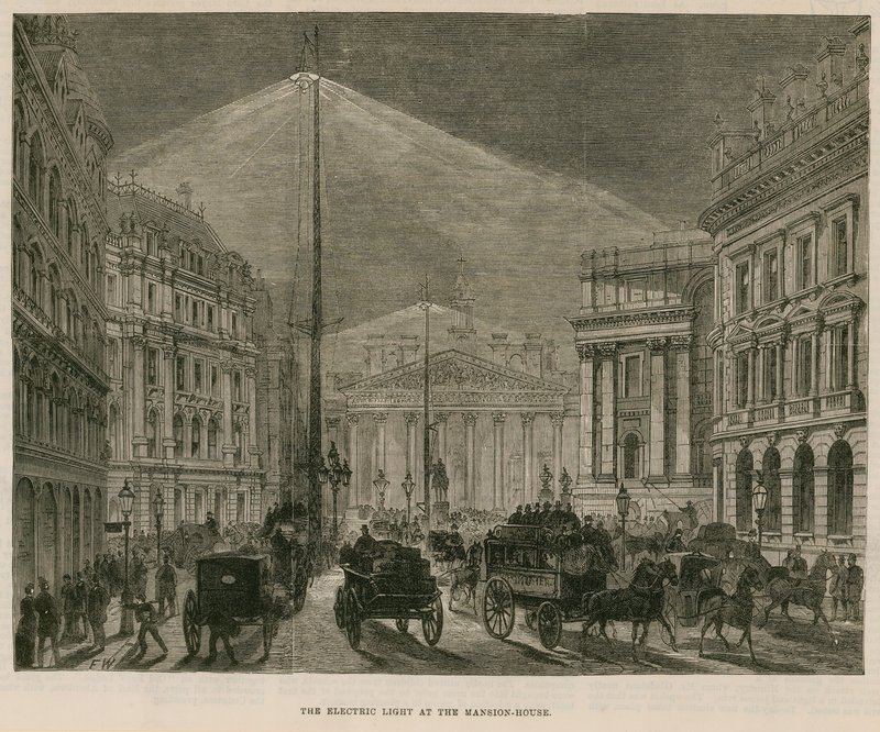 The Electric Light at the Mansion House, London by English School