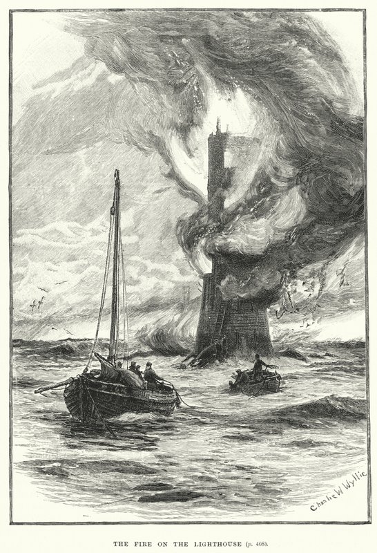 The fire on the lighthouse (engraving) by English School