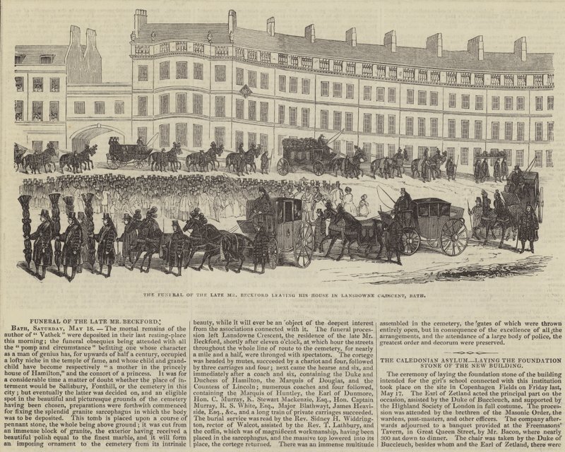 The funeral of the late Mr William Beckford, leaving his house in Lansdowne Crescent, Bath by English School