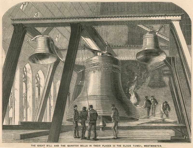 The great bell and the quarter bells in their place in the Clock Tower, Westminster by English School