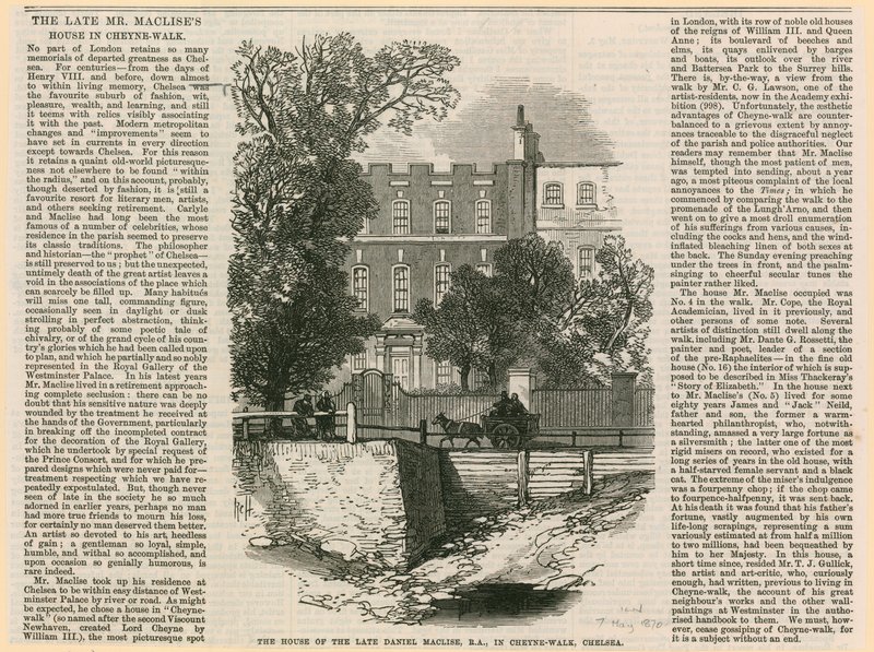 The house of Daniel Maclise in Cheyne Walk by English School