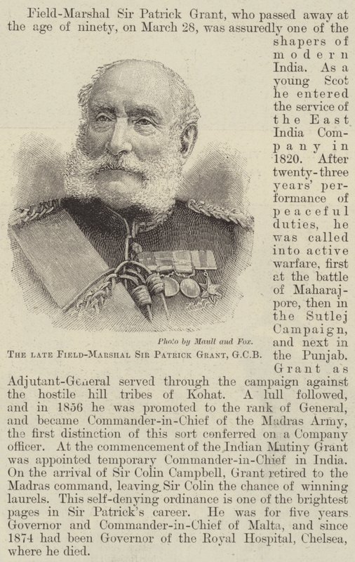 The late Field-Marshal Sir Patrick Grant, GCB by English School