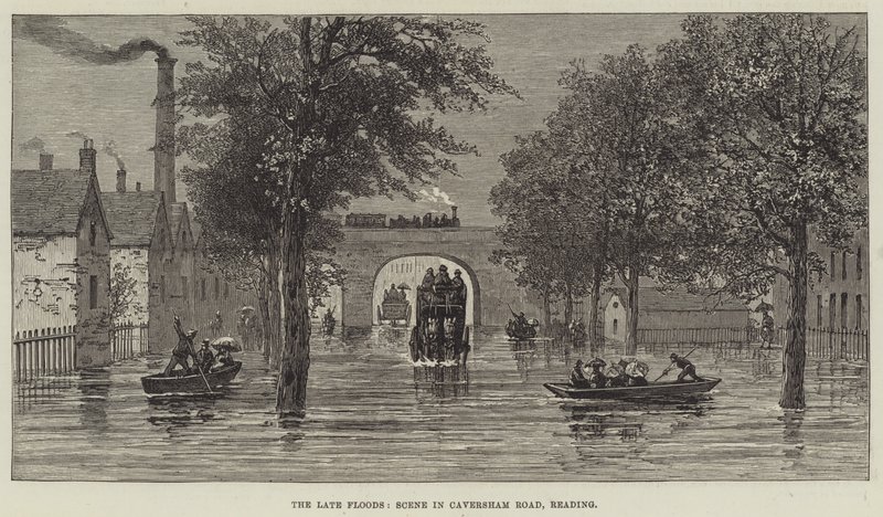 The late Floods, Scene in Caversham Road, Reading by English School