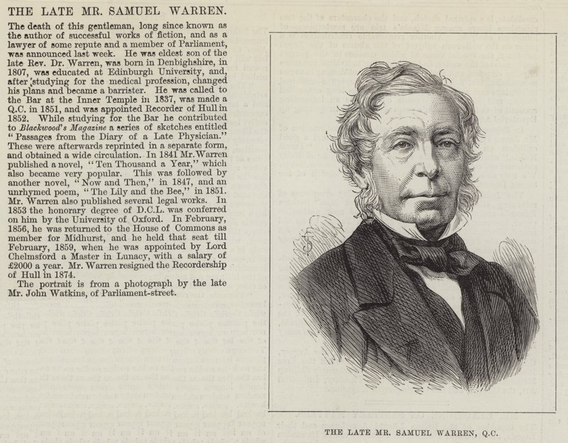 The late Mr Samuel Warren, QC by English School