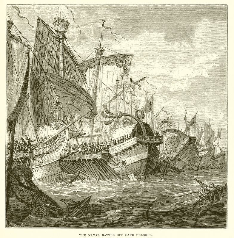 The naval battle off Cape Pelorus by English School