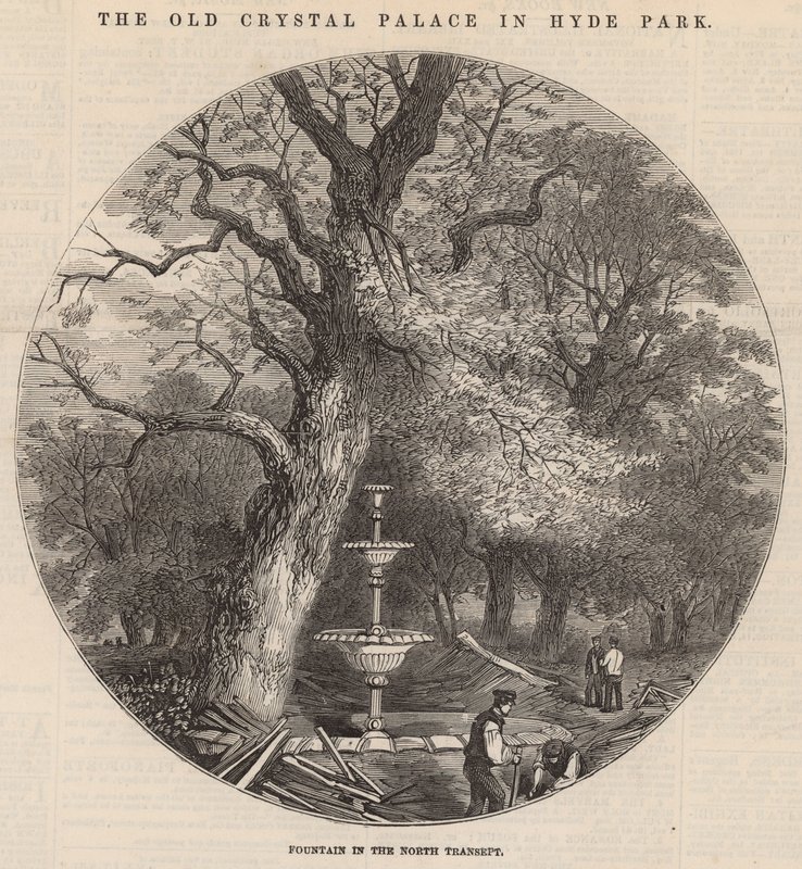 The Old Crystal Palace in Hyde Park: Fountain in the North Transept by English School