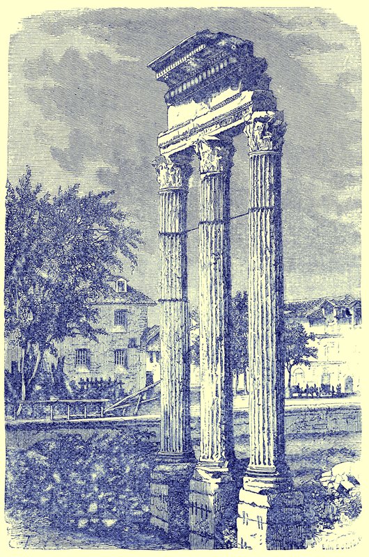 The Three Columns at the Temple of Castor, Illustration from History of Rome by Victor Duruy, Published 1884 by English School
