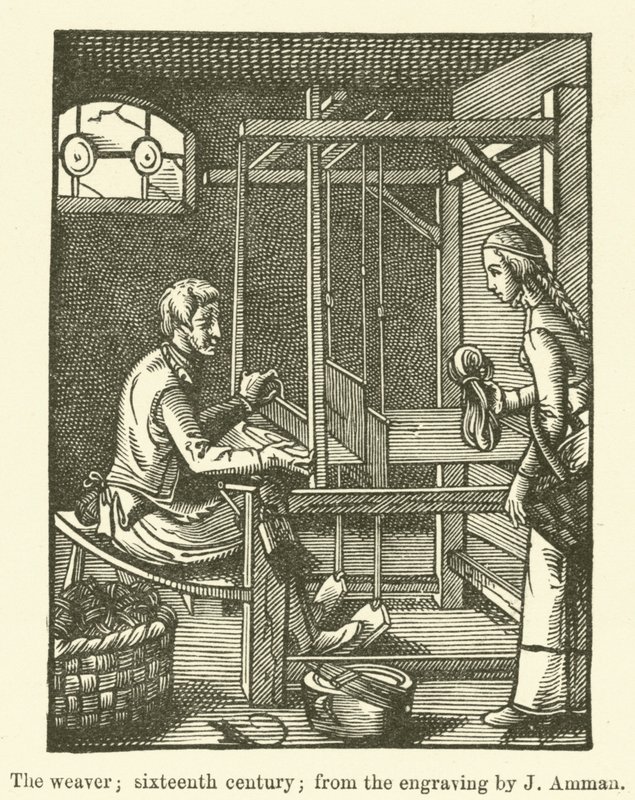 The Weaver, Sixteenth Century, from the Engraving by J. Amman by English School