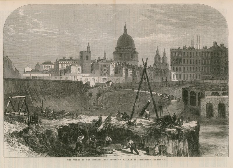 The Works of the Metropolitan Extension Railway in Smithfield by English School