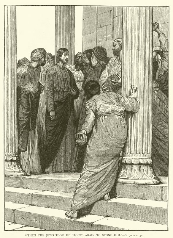 "Then the Jews took up stones again to stone him", St John, x, 31 by English School