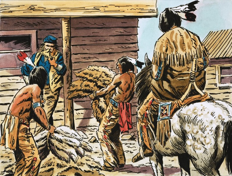 They Captured the West. Indian Skin Traders by English School