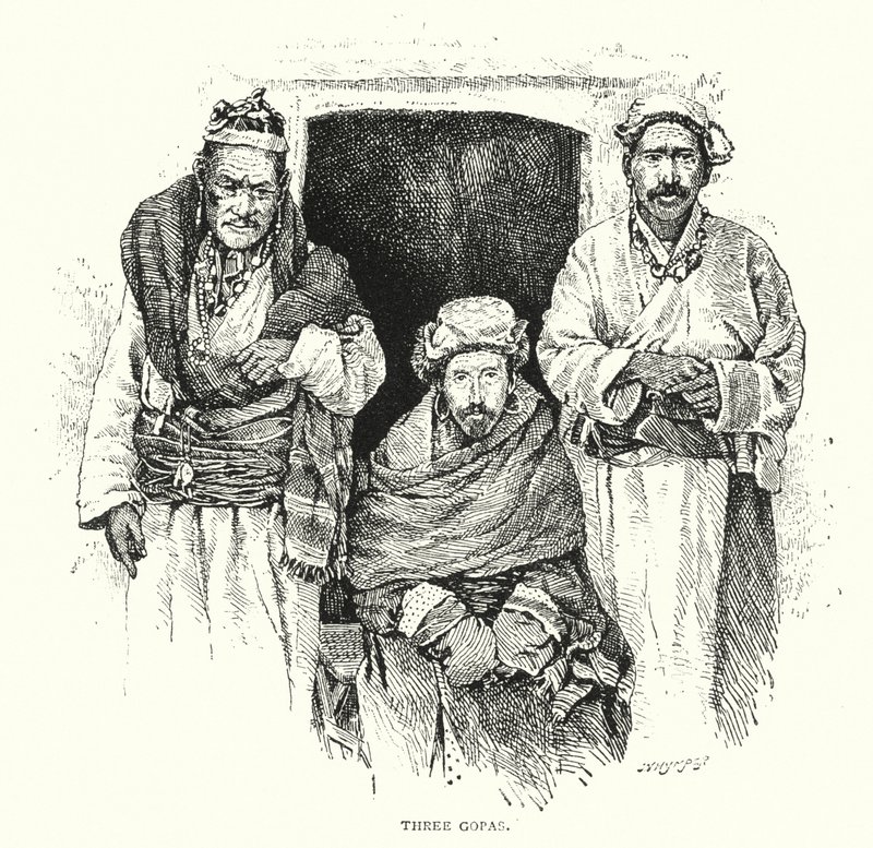 Three Gopas (engraving) by English School