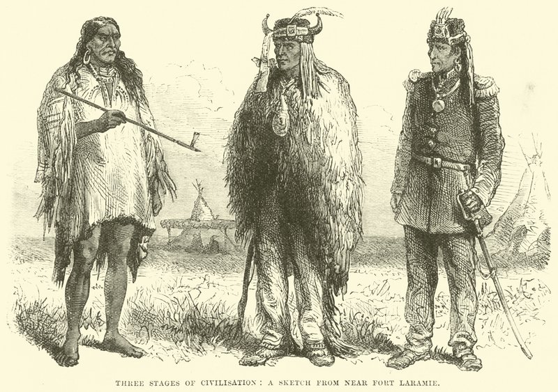 Three stages of Civilisation, a sketch from near Fort Laramie by English School