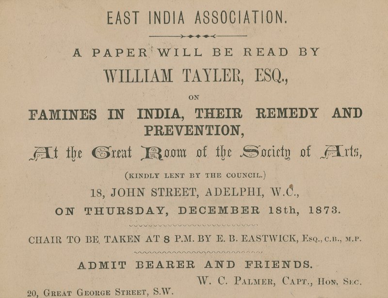 Ticket for a lecture by William Tayler of the East India Association by English School