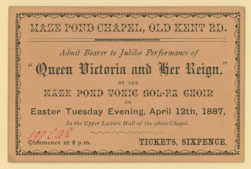 Ticket for a performance of Queen Victoria and Her Reign by English School