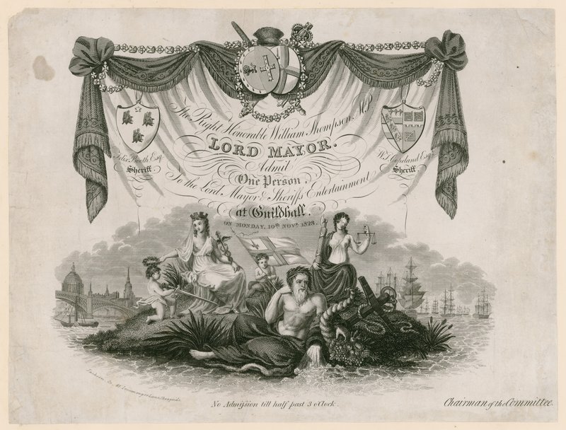 Ticket for admission to Lord Mayors Entertainment on 10 November 1828 by English School