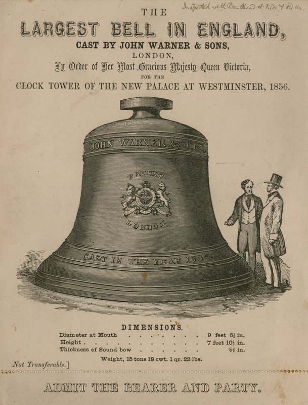Ticket to See the Great Bell (Big Ben), for the Clock Tower at the New Palace of Westminster by English School