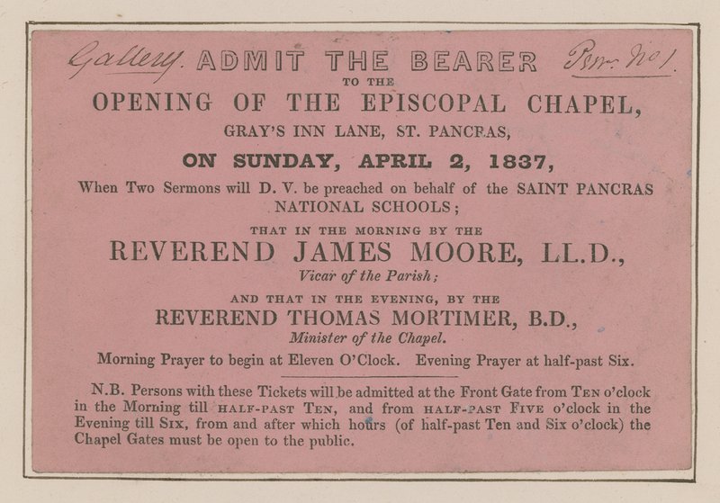Ticket to the Opening of the Episcopal Chapel by English School