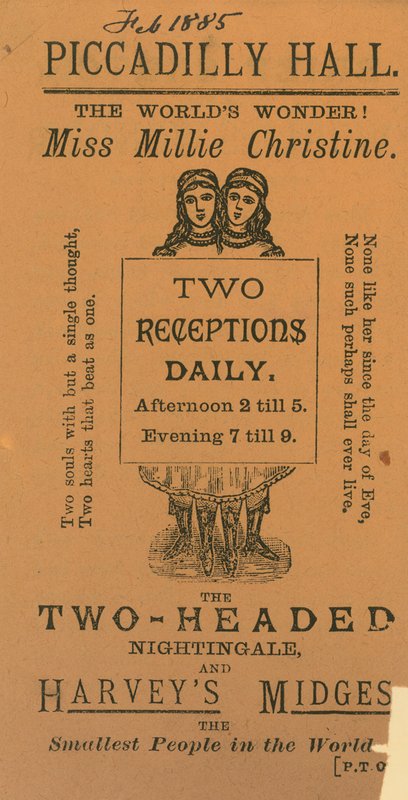 Ticket to Visit Miss Millie Chrisine, the Two-Headed Nightingale by English School
