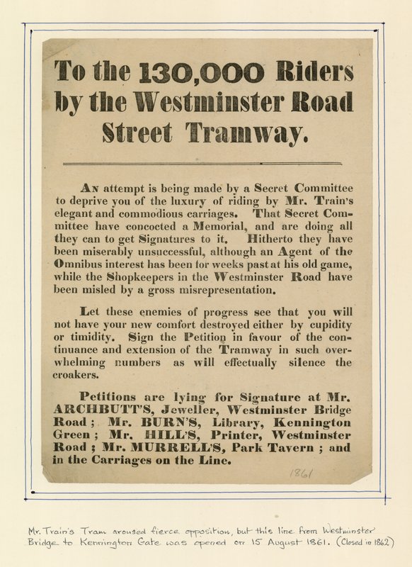To the 130,000 Riders by the Westminster Road Street Tramway by English School