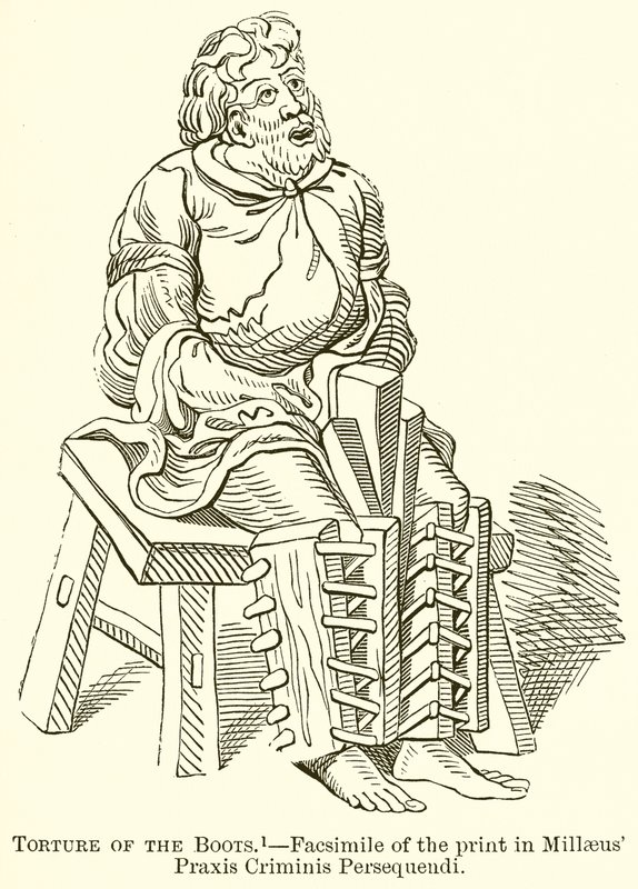 Torture of the Boots (Facsimile of the Print in Millaeus Praxis Criminis Persequendi) by English School