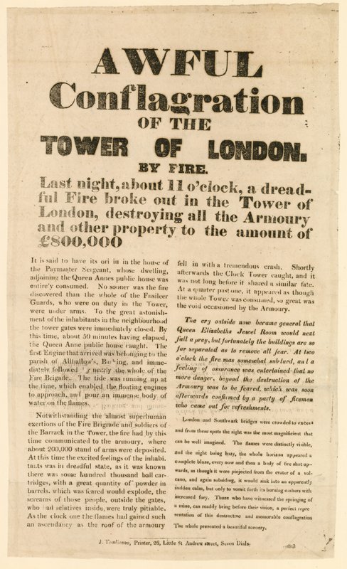 Tower of London Fire, 1841 by English School
