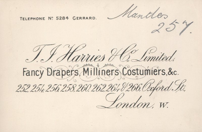 Trade Card, T J Harries & Company Limited by English School