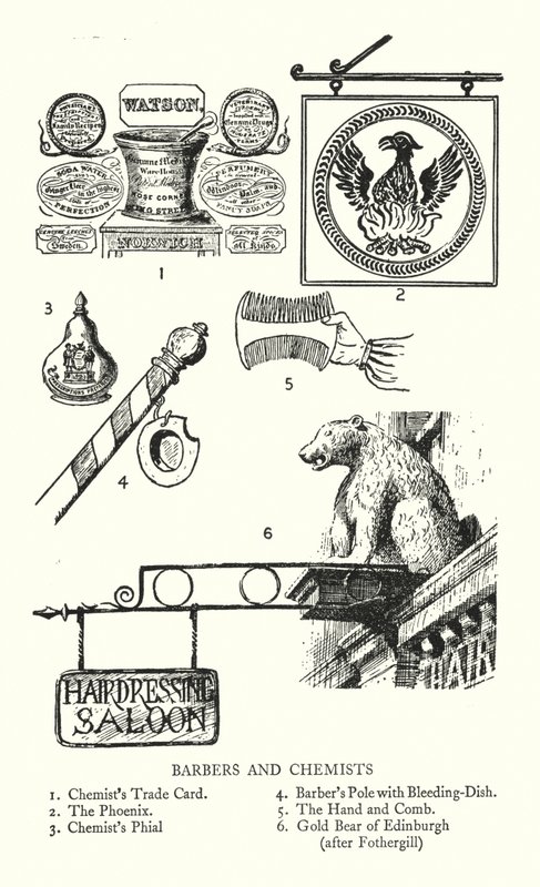Trade Signs: Barbers and Chemists by English School