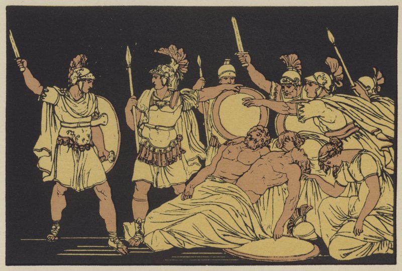 Turnus over the bodies of Almo and Galaesus by English School
