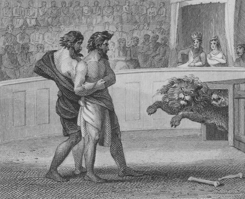 Two Frankish Kings Thrown to the Lions by the Roman Emperor Constantine the Great at Trier, 307 by English School
