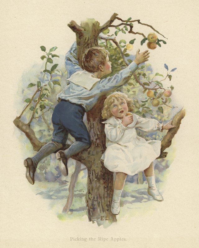 Two Young Children Sitting in the Branches of a Tree by English School