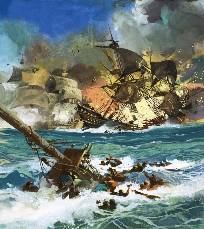 Unidentified Sailing Ship Exploding by English School