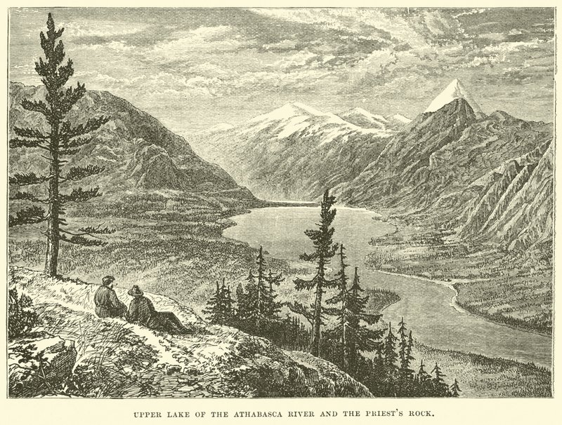 Upper lake of the Athabasca River and the priests rock by English School