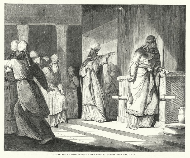 Uzziah Struck with Leprosy After Burning Incense Upon the Altar (engraving) by English School