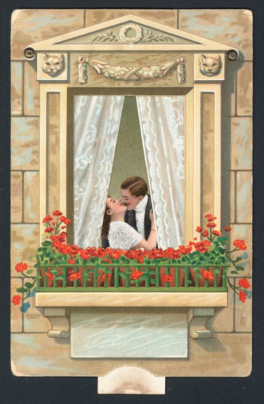 Valentines Day card with kissing couple by English School